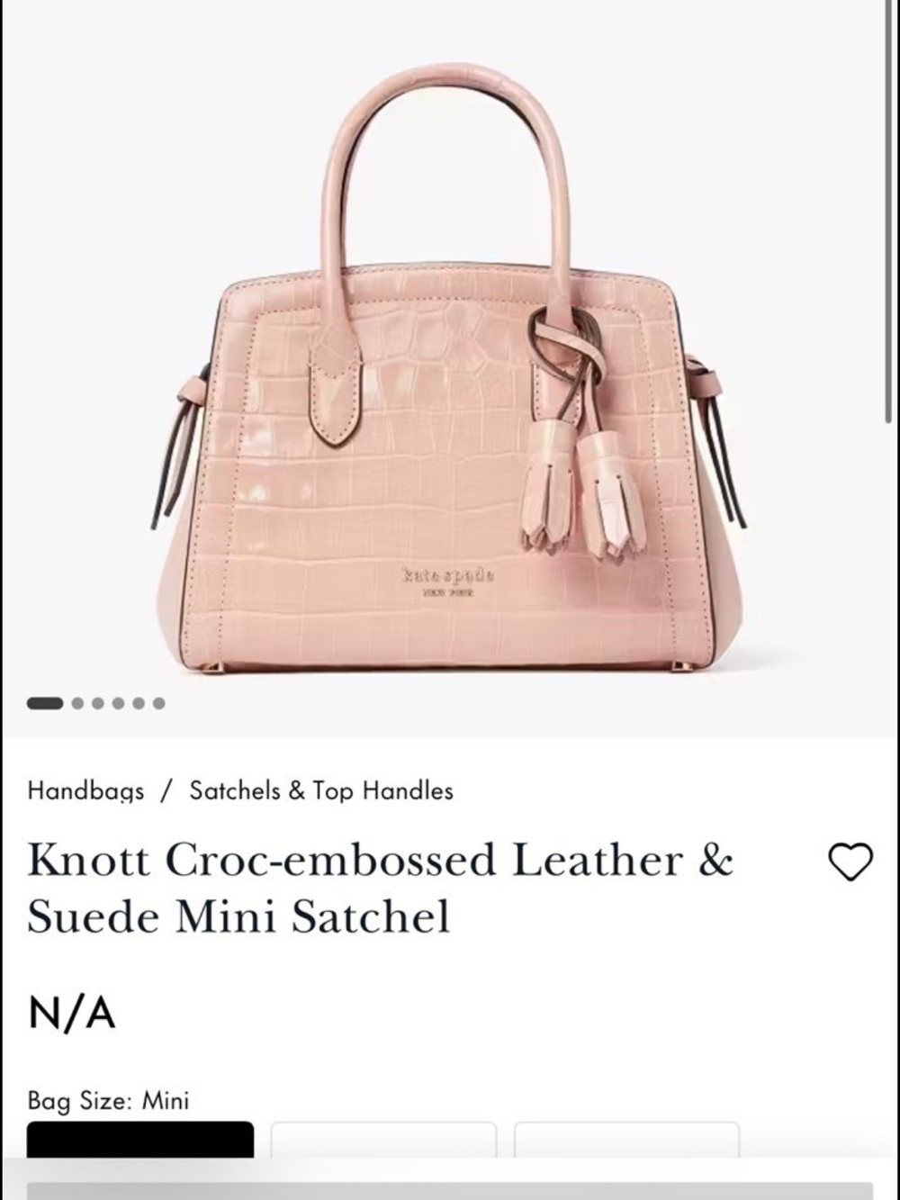Kate Spade Knott Croc-Embossed Leather & Suede Satchel — French Rose NWOT